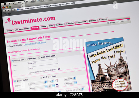 Lastminute Flugtickets suchen website Stockfoto