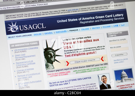 USAGCL Website - Vereinigte Staaten von Amerika Greencard Lotterie - auf Französisch Stockfoto