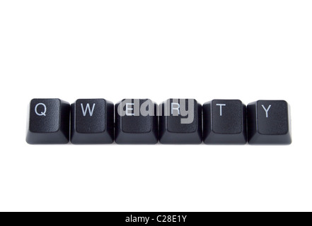 QWERTY-Hilfe ausgeschrieben mit schwarzen Tasten Stockfoto