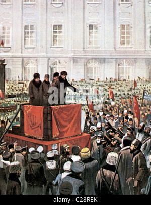 Russische Revolution (1917). Rally von Lenin und Leon Trotzki in St. Petersburg. Stockfoto