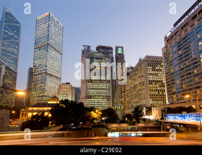 Asien, China, Hongkong, Central, Statue square Dämmerung Stockfoto