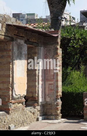 Nahaufnahme des Hauses des Hirsch in den Ruinen der antiken Stadt Herculaneum, Kampanien Italien Stockfoto