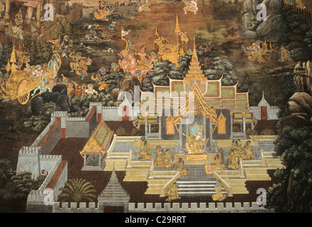 Elk131-1410 Thailand, Bangkok, Grand Palace, Wat Phra Keo, Ramakien Wandbild detail Stockfoto