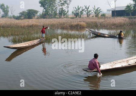 kleine Holzboote in Sümpfen in der Nähe von Inle-See. Myanmar Stockfoto