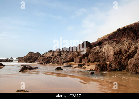 Felsen am Strand Freshwater West Pembrokeshire Wales UK Stockfoto