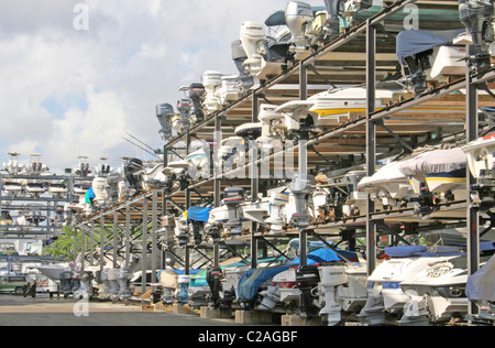 Kleines Boot Rack Storage Coconut Grove, Florida Stockfoto