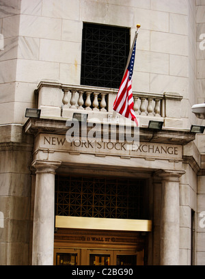 New York Stock Exchange, von Außen Stockfoto