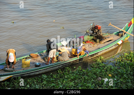 Lokale Fischer auf dem Tonle Sap Fluss bringen in ihren Tagen fangen, in den Märkten in Phnom Penh zu verkaufen. Stockfoto