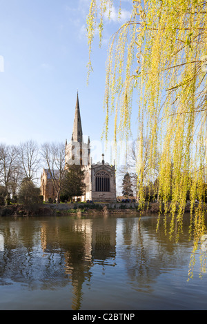 Frühling in der Heiligen Dreifaltigkeit Kirche neben dem Fluss Avon, Stratford-upon-Avon, Warwickshire, England, UK Stockfoto