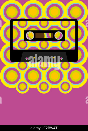 Retro-Party Hintergrund - Audio Kassette Klebeband auf mehrfarbige Tapete Stockfoto