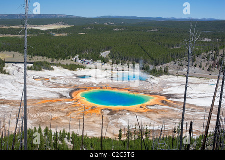 Die Grand Prismatic ist die größte und bunteste geothermische Quelle im Yellowstone National Park. Park County, Wyoming, USA. Stockfoto