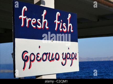 frische Fische-Zeichen im griechischen restaurant Stockfoto