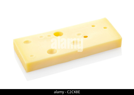 Schweizer Käse Scheibe isoliert auf weiss Stockfoto