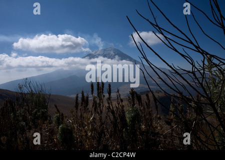 Ansicht des Vulkans Popocatepetl fallenden Wolken im Nationalpark Iztaccíhuatl-Popocatepetl, Mexiko Stockfoto