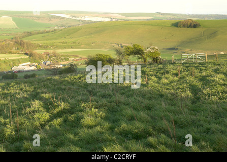 Der Blick von oben Steyning Schüssel heraus über die Adur-Tal und der South Downs National Park. Stockfoto