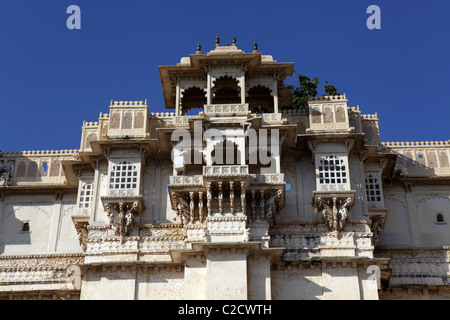 Detail des Stadtschlosses komplexes, Udaipur, Indien Stockfoto