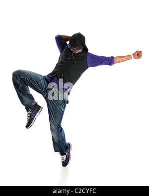 Hip Hop Style Tänzer Durchführung isoliert auf weißem Hintergrund Stockfoto