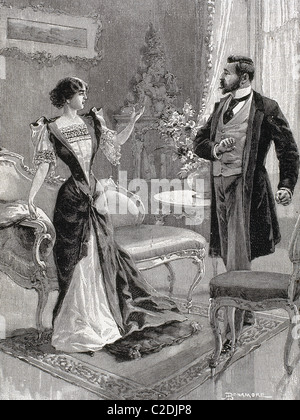 Bürgertum. Gentleman mit einer Dame im Wohnzimmer. Gravur. 1897. Stockfoto