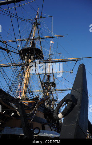 Detail der Bug und Anker der HMS Victory. Stockfoto