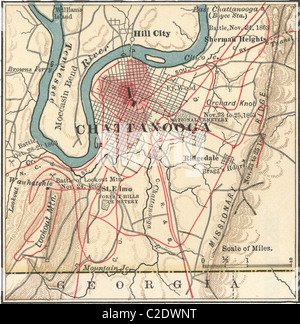 Karte von Chattanooga Stockfoto