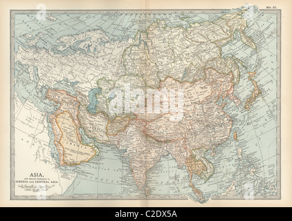 Karte von Asien mit Sibirien und Zentralasien Stockfoto