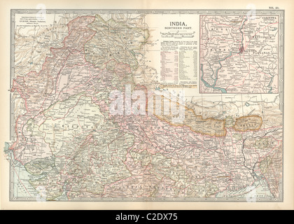 Karte von Nordindien mit Calcutta Stockfoto