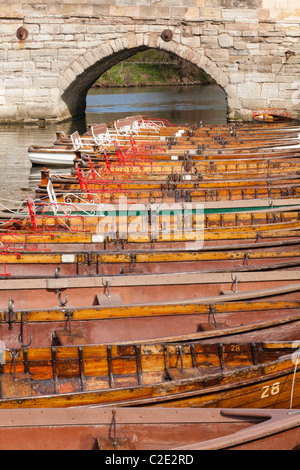 Ruderboote zu mieten am Fluss Avon in Stratford-upon-Avon, Warwickshire, England, UK Stockfoto