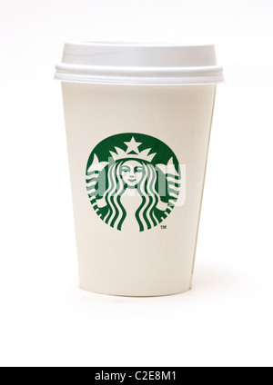 Ein Starbucks Kaffee Tasse mit ihrem neuen sans-Typografie-logo Stockfoto