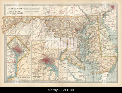 Karte von Maryland und Delaware Stockfoto