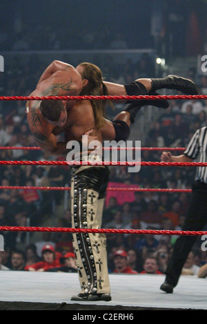 Randy Orton und Shawn Michaels WWE präsentiert Cyber Sunday Live im Verizon Center - Randy Orton Vs Shawn Michaels Washington DC, Stockfoto