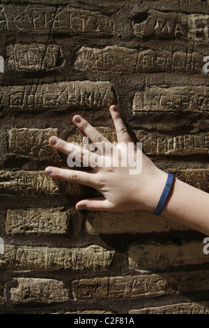 benennt Graffiti geschnitzt auf Ziegelwand im Colosseum Kolosseum Rom Inschrift Vandal Vandalismus Carving zerkratzt Italien Ätzen Ston Stockfoto