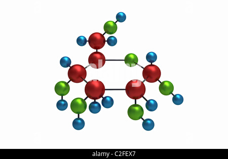 Molekül Glucose, 3D-Rendering, isoliert auf weißem Stockfoto