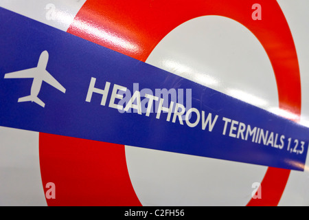 Heathrow Terminals 1 2 3 u-Bahnstation Zeichen Stockfoto