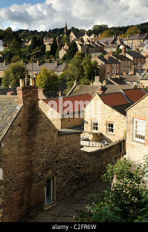 Eine detaillierte Ansicht über Dächer und Straßen in Richmond, North Yorkshire. Stockfoto