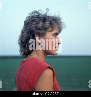 Achtziger Jahre, Menschen, Junge Frau, Portraet, Profil, Mittellanges Haar, Heike Stockfoto