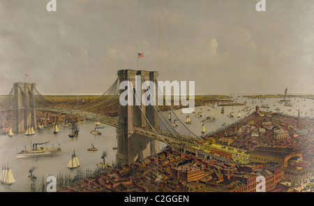 Grand Vogelperspektive der Great East River-Hängebrücke Stockfoto