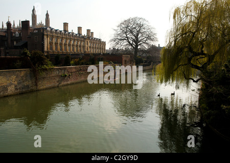 Touristen, Stechkahn fahren auf dem Fluss Cam hinter Kings College, Cambridge, UK Stockfoto