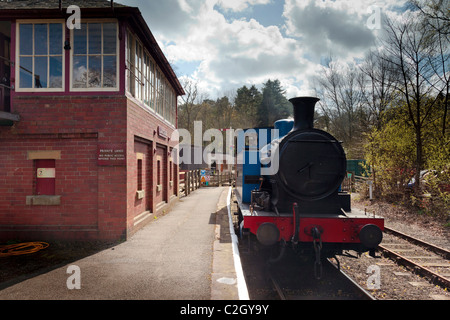 Ein Dampfzug im Lakeside Bahnhof an der Lakeside und Haverthwaite Railway im Lake District in Windermere. Stockfoto