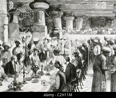 Reisen Sie nach Indien von der Prince Of Wales. Gala-Dinner statt in die unterirdischen Tempel Elephanta. Indien. Stockfoto