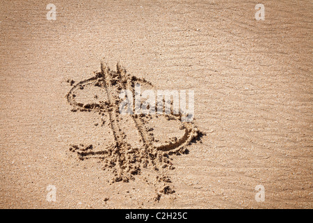 Sandstrand mit US-Dollar-Symbol, schönen Hintergrund für Ihre Projekte Stockfoto