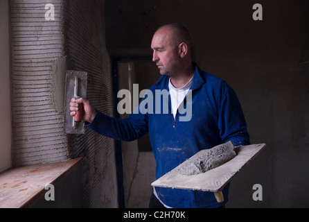 Kalk Mörtel Verputzen Stockfoto
