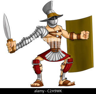 Gladiator bereit, mit seinem Gladius und Schild kämpfen Stockfoto