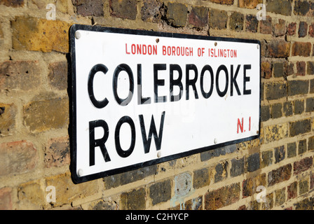 Colebrooke Row Straßenschild, Islington, London, England Stockfoto