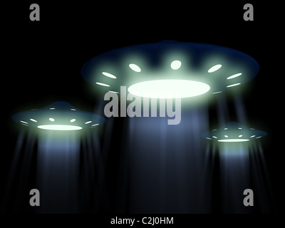 fliegendes UFO. 3D Stockfoto