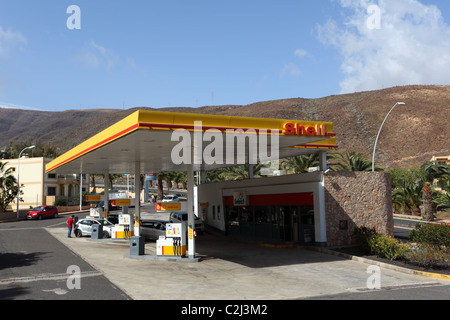 Shell Tankstelle, in Jandia Playa, Kanarischen Insel Fuerteventura, Spanien. Stockfoto