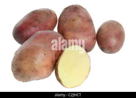 Fünf Kartoffeln isoliert auf weißem Hintergrund Stockfoto