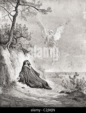 Elijah, genährt von einem Engel. Nach einer Illustration aus der Bibel von Gustave Dore. Stockfoto