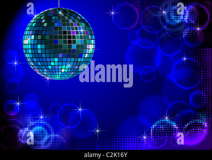 Disco Hintergrund mit Spiegel Ball und abstrakt Kreisen und Halbtöne Stockfoto