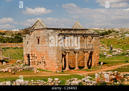 Serjilla, Syrien, Tote Stadt, enthält etwa, 700 Seiten, Jebel Riha, in der Nähe von Hama und Aleppo, 473 n. Chr., römisch, byzantinisch, Hayat Tahrir al-Sham, 5. Jahrhundert, Stockfoto