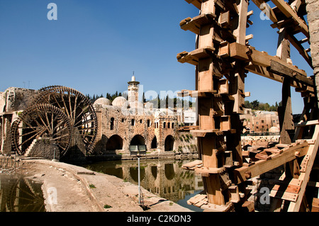 Hama Wassermühle Noria 20 Meter hohen Syrien Orontes River zu bauen, in Zeiten der osmanischen Mamluk Griechen Römer erfanden das Wasserrad Stockfoto